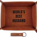 Fathers Day Presents for World's Best Husband from Wife, Funny Personalized Anniversary Birthday Gift for Men Him, Unique Cool PU Leather Valet Tray and Keychain Romantic Gift Ideas for Valentines Day