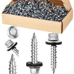 Tandefio Hex Head Metal Roofing Screws Galvanized Roof Self Starting Tapping Siding Sheet with Rubber Washer Seal for Wood Panels Summer(Zinc,1000 Pcs,#10 x 1)