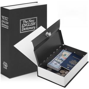 KYODOLED Diversion Book Safe with Key Lock, Secret Safe Metal Lock Box, Money Storage Collection Box, 9.5" x 6.2" x 2.2", Black Large