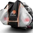 Bike Cover for Transport on Rack, 600D Oxford Bike Rack Cover Bicycle Covers for 2 Bikes Outdoor Storage Waterproof with License Plate Window, Visible Tail Lightsfor Mountain Road Electric City Bike