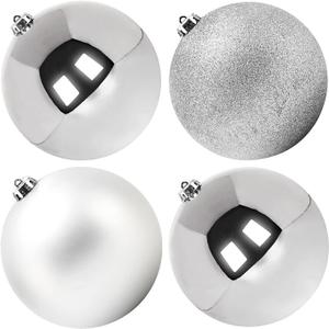 Benjia Extra Large Size Outdoor Christmas Ornaments, Oversized Huge Big Shatterproof Xmas Christmas Plastic Balls for Outside Lawn Yard Tree Hanging Decorations (8"/200mm, Silver, 4 Packs)