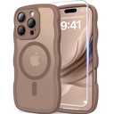 3 in 1 Magnetic for iPhone 16 Pro Max Case, 1X Screen Protector+1X Wrist Strap, Cute Wavy [Full Camera Protection][Fit for MagSafe], Trendy Matte Women Girls Case for iPhone 16 Pro Max 6.9", Brown