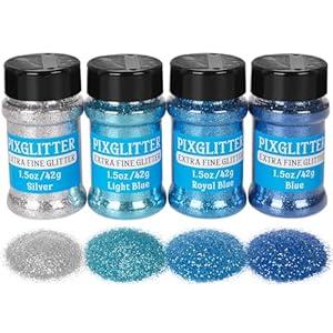 PIXGLITTER 4 Colors Fine Glitter Powder, Craft Glitter Powder Shake Jar for Resin Jewelry Art Crafts Making, Cosmetic Glitter for Nail Body Hair 1.5oz/ Bottle (Silver+3 Blue)