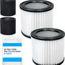 Zibopon 90398 Shop Vac Filters Replacement for Shop Vac Type AA Cartridge Filter 90398/ 118692, 9039800, 9039833(2 Pack), with 2 Foam Sleeve & 8 Pre-filter Bags