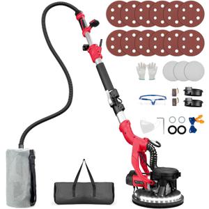 Drywall Sander, 1000W Popcorn Ceiling Removal Tool, Foldable Automatic Drywall Sander with Vacuum Dust Collection, LED Light, 6 Variable Speed 800-2200RPM,15Pcs Sanding Discs (Red