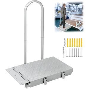 Boat Boarding Platform with Handrail, Dock Extension Step with Safety Grab Bar, Folding Dock Boarding Platform for Marina, Dock, Deck, Boat, Silver