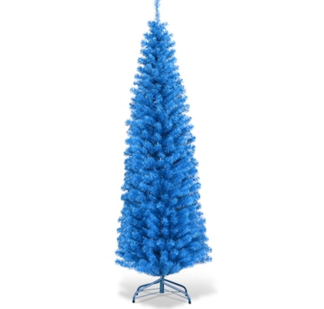 Costway 6-ft Pencil Blue Artificial Christmas Tree