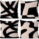 KEUSPI Black and Beige Throw Pillow Covers, Boho Modern Abstract Decorative Black and Pink Beige Cream Pillow Covers Decor for Couch Living Room Home 18x18 Set of 4