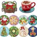 8 Pcs Christmas Diamond Coaster Coasters Kits with Holder DIY Xmas Santa Diamond Art Coaster Non Slip Coaster for Adults Diamond Kits Supplies for Christmas Holiday Present