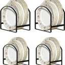 4 Pack Kitchen Plate Holder Organizer for Cabinet Space Saver Dinner Dish Plate Storage Rack Upright Dish Drying Racks Metal Dish Racks Stand for Cupboard and Countertop 2 Large 2 Small Black