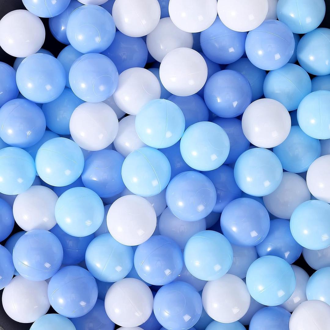 MoonxHome Ball Pit Balls for Toddlers, BPA Free Crush Proof Plastic Toy Balls for Ball Pit, Children's Pool Water Toys, Macaron Ocean Balls for Play Tent 2.15 Inch Pack of 100 (D_white&blue)