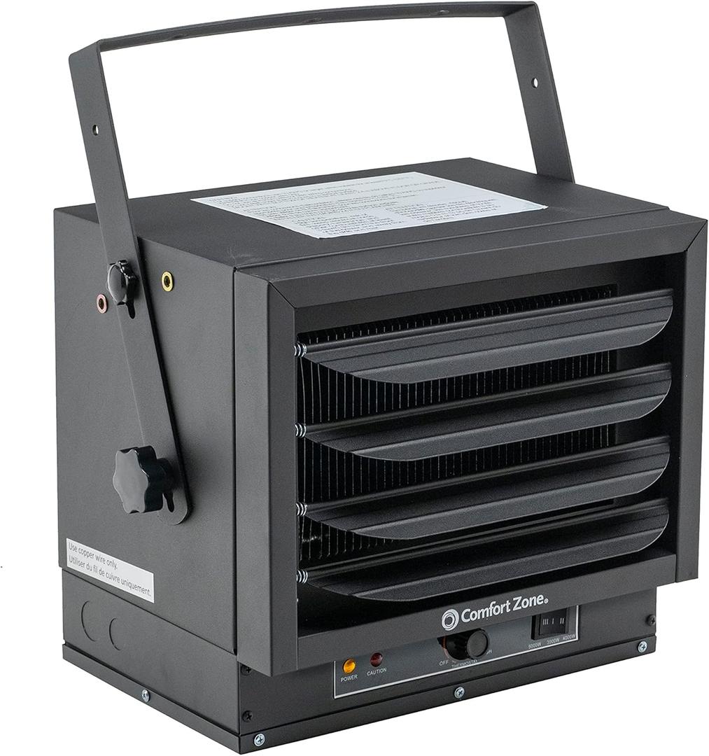 Comfort Zone Hard-Wired Ceiling Mount Garage Electric Space Heater, Fan-Forced, 5,000 watt, 240 volt, Overheat Protection, Thermal Cut-Out Switch, Ideal for Workshop & Garage, ETL Compliant, CZ220BK (Black)