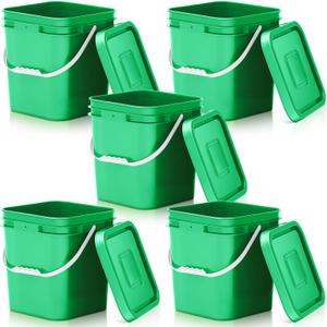 Mumufy 8 Pcs 3.5 Gallon Square Food Grade Bucket with Lid, Green