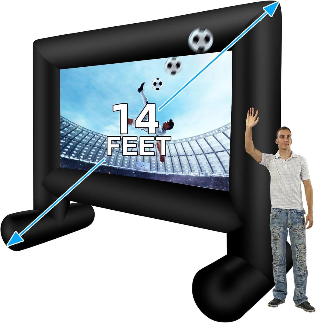 14 FT Inflatable Projector Movie Screen for Outside, Blow up Projector Screen Front/Rear Projection for Backyard Movie Night Outdoor Party