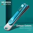 MR.GREEN Nail Clippers Curved Blades Fingernail Cutter Nippers Manicure Scissors Stainless Steel Pedicure Tools with Nail Flies (Medium-Blue)