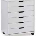 Linon Home Decor Products Corinne Six Drawer Wide, White Wash Rolling Cart
