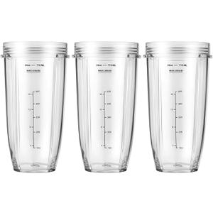 MEET JUICE 3-Pack 24oz Ninja Blender Cups, Blender Replacement Parts Compatible with Ninja Auto-iQ Series Blenders BL480 BL481 BL482 BL640 BL682 BL2012 BN801