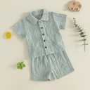 Thorn Tree Toddler Boy Outfit Button Down Shirt Short Sleeve Tops Elastic Waist Shorts Solid Baby Clothes Summer Outfits (Green, 2-3Y)