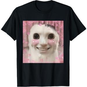 Goofy Ahh Cat Meme Dank Cursed Weirdcore Cringey Banana Cat T-Shirt (Small, Black)