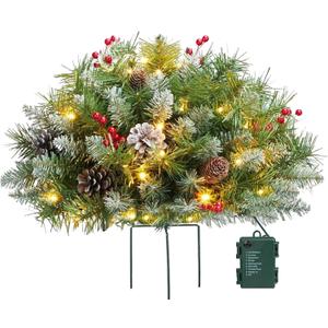 Pre-Lit Artificial Christmas Tree Urn Filler,Artificial Christmas Pine Trees with Tripod Stake,Xmas Tree Urn Filler for Front Door,Yard,Entryways,Patios Holiday Decor (Y, One Size) (1in)