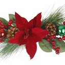 Artificial Christmas Swags for Front Door Xmas Door Swags Red Berries Pine Cones Poinsettia and Christmas Balls Swag Wreath for Outdoor Wall Lintel Mailbox Mantels Stair Hanging Decor