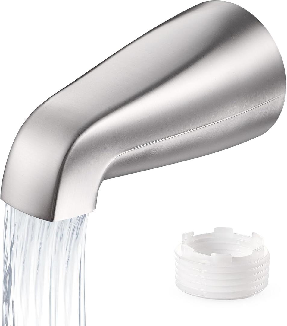 Universal Bathtub Faucet Replacement Tub Spout Fast-Fill, No-Leak Metal Faucet, Easy Installation, Fits 1/2" IPS & 3/4" IPS Thread Pipes, Includes Adapter (Brushed Nickel)