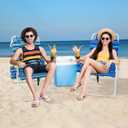 Tall Beach Chairs for Adults, 17" High Backpack Beach Chair with Wooden Armrests, 5 Positions Reclining Heavy Duty Chair with Large Cooler Pouch, Support to 350LBS Striped Blue,2pack