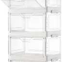 Collapsible Plastic Storage Bins with WheelsClear Stackable Storage Bins with Lid Stackable Storage Bins with Open Door Folding Storage Bins Organizer for Closet Bedroom Living Room