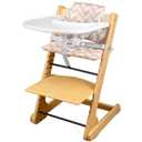 Wooden High Chair with TrayAdjustable & Convertible Highchair for Toddlers,Children&AdultsIncludes Safety HarnessWaterproofNatural Wood(Geometric Pink & White Cushion)