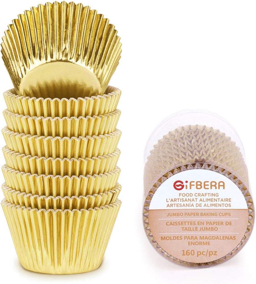 Gifbera Gold Foil Jumbo Cupcake Liners Metallic Large Muffin Baking Cups, 160-Count