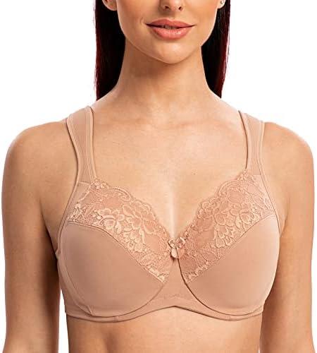 MELENECA Women's Full Coverage Underwire Bra Minimizer Plus Size Lace Comfortable Cushion Strap.75J