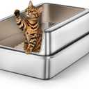 Stainless Steel Cat Litter Box, All-Metal Litter Box Enclosure, High Sides  23.6"L x 15.7"W x 11"H