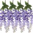 IPOPU 4PCS Purple Wisteria Artificial Flower 23.6inch Silk Wisteria Hanging Flowers Lifelike Flower for Outdoors Courtyard Home Wedding Wall Party Decor(Purple)