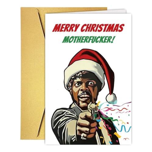 UUEFKTN Rude Christmas Card for Him Her, Funny Pulp Fiction Christmas Card for Family Friend Coworker Best Friend Sister Brother, Humorous Holiday Gift for Women Men, Pack Of 2