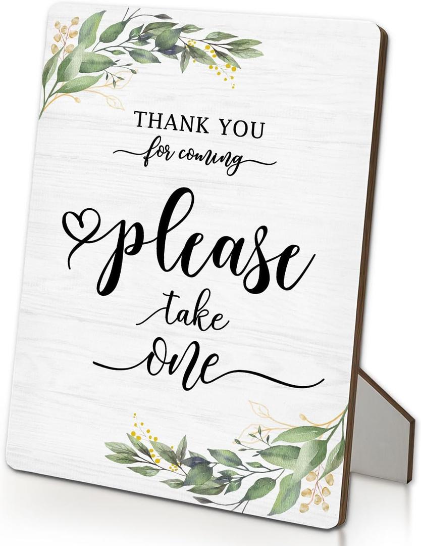 Please Take One Sign 8"X11.2", Wedding Bridal Shower or Baby Shower Welcome Wooden Stand Sign, Thank You for Coming Signs (Green Leaves, 8x11.2 inches)