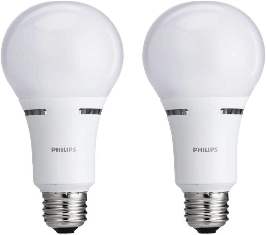 Philips LED 3-Way A21 Frosted Light Bulb: 1600-800-450-Lumen, 2700-Kelvin, 18-8-5-Watt, E26D Medium Screw Base, Warm White, 2-Pack