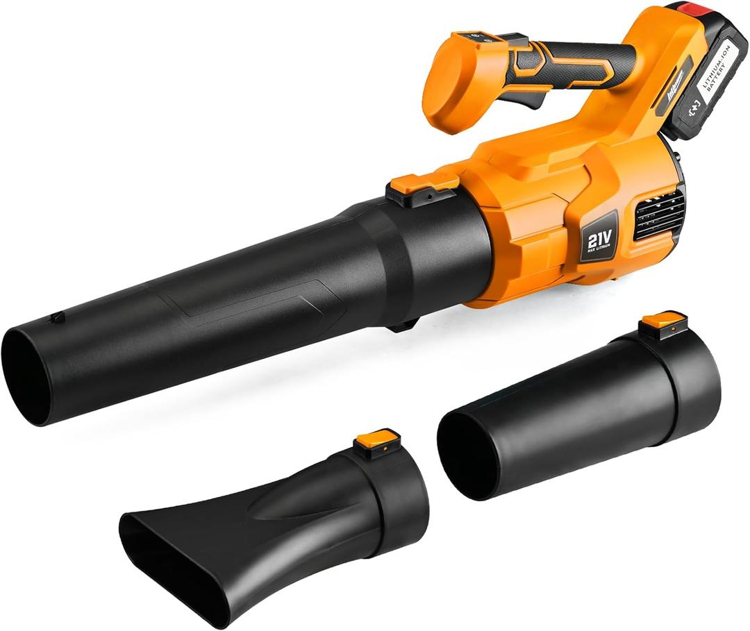 Cordless Leaf Blower and Snow Blower with 2 * 4.0Ah Batteries - All-Season Lawn, Patio, Walkway and Snow Removal. Powerful 2-Speed Motor, Extended Nozzle, Ergonomic Handle(Orange)