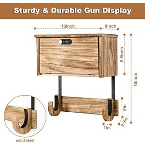 Wooden Wall Mount Gun Rack with Lock, 2-in-1 Horizontal Display for Rifle, Shotgun and Dual Pistols, Secure Firearms Storage Hanger