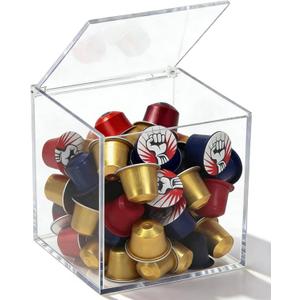 KissYou Acrylic Box Clear Storage Contanier with Lid Acrylic Hinged Lid Box Coffee Pod Holder Birthday Wedding Graduation Party Decoration Candy Box Transparent Display Case (5.9 x 5.9 x 5.9 Inch)