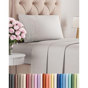 Twin Size 3 Piece Sheet Set - Comfy Breathable & Cooling Sheets - Hotel Luxury Bed Sheets for Women & Men - Deep Pockets, Easy-Fit, Soft and Wrinkle Free Sheets - French Grey Oeko-Tex Bed Sheet Set