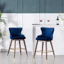 Roundhill Furniture Leland Fabric Upholstered Counter Height Wingback Stools, Set of 2, Blue