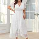 SCOMCHIC Womens Plus Size Wedding Guest Dress Formal Lace Wrap V Neck High Low Short Sleeve Cocktail Maxi Dresses (White, 1XL)