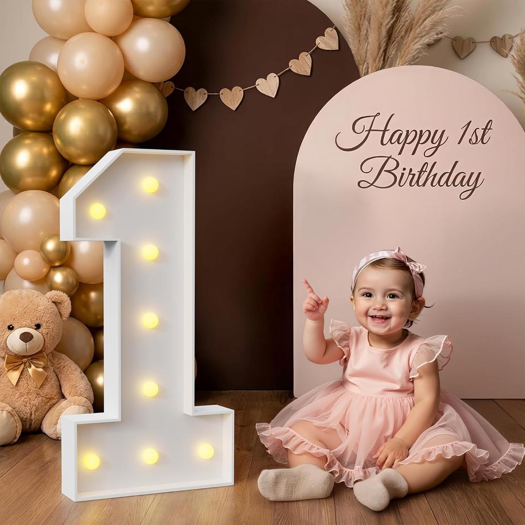 2.3FT Light up Numbers 1, Large Marquee Number 1 with Warm White Light for Birthday Party Decor Supplies, Sign, Backdrop, Happy 1st Birthday Party Decorations