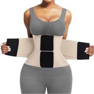 FeelinGirl Waist Trainer Belt Waist Cincher Trimmer Ab Belt Tummy Control Body Shaper with Triple Wrap Women and Men (Beige, M)