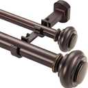 1 1/8 Inch Heavy Duty Double Curtain Rods for Windows, 72-144inch(6-12ft) Adjustable Length Telescoping Dual Drapery Rod Set with Solid Aluminum Bracket for Porch, Floor-to-ceiling Window, Matte Brown