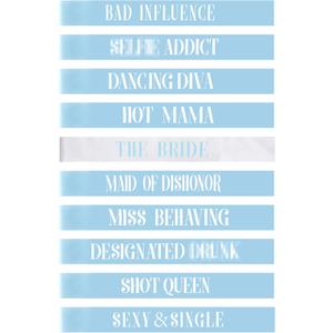 LEIFIDE 10 Pack Bride and Bridesmaid Sash Set Wedding Bachelorette Funny Team Gifts Sash Decorations for Woman Bride Bridesmaid of Honor Party Supplies (Blue, White)