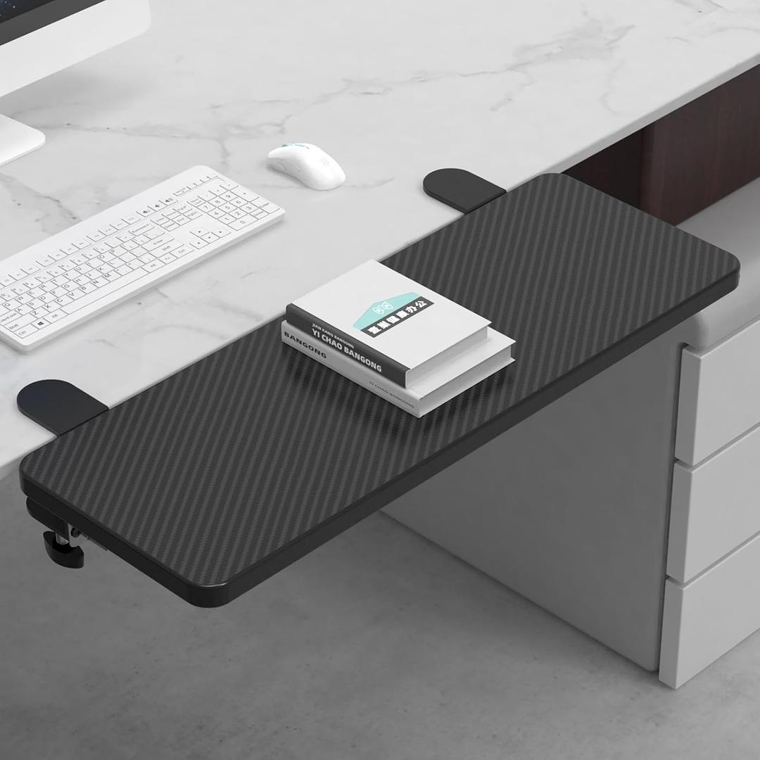Sisyphy Ergonomics Desk Extender Tray, 21.7x9.5" Punch-Free Clamp on, Foldable Keyboard Drawer Tray, Table Mount Arm Wrist Rest Shelf, Computer Elbow Arm Support