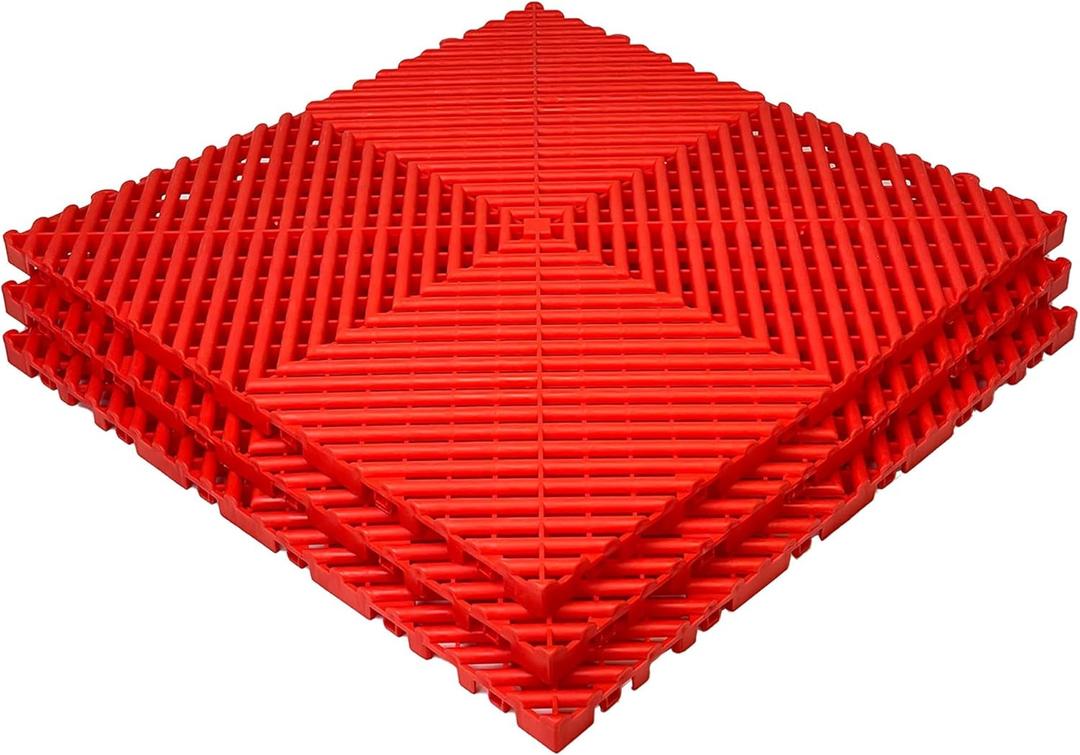 24 Pack 16"x 16"Interlocking Garage Floor Tiles,Modular Drainage Floor Mat,Non-Slip Splicing Interlocking Drainage Mats Floor Tile for Garage Car Wash Basement(Red)
