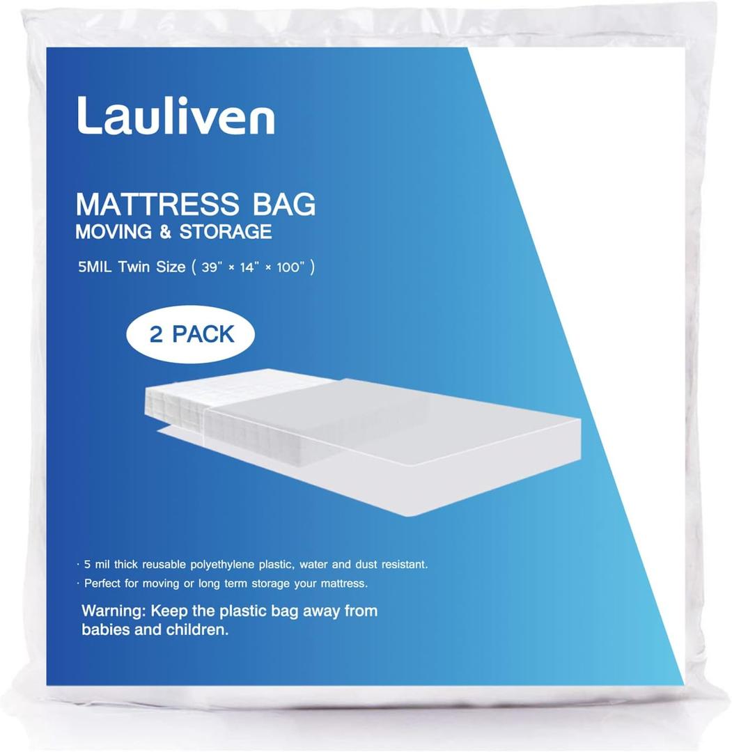 2-Pack Mattress Bag for Moving - Twin Size Mattress Storage Bag - 5 Mil Heavy Duty - Extra Thick Mattress Cover Protection - 39 x 100 Inch