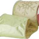 2 x MEEDEE 4 Inch Champagne Gold Snowflake Ribbon Satin Wired Christmas Tree Ribbon with Champagne Glitter Snowflake 10 Yards Champagne Gold Ribbons for Christmas Tree, Garlands, Topper Bow